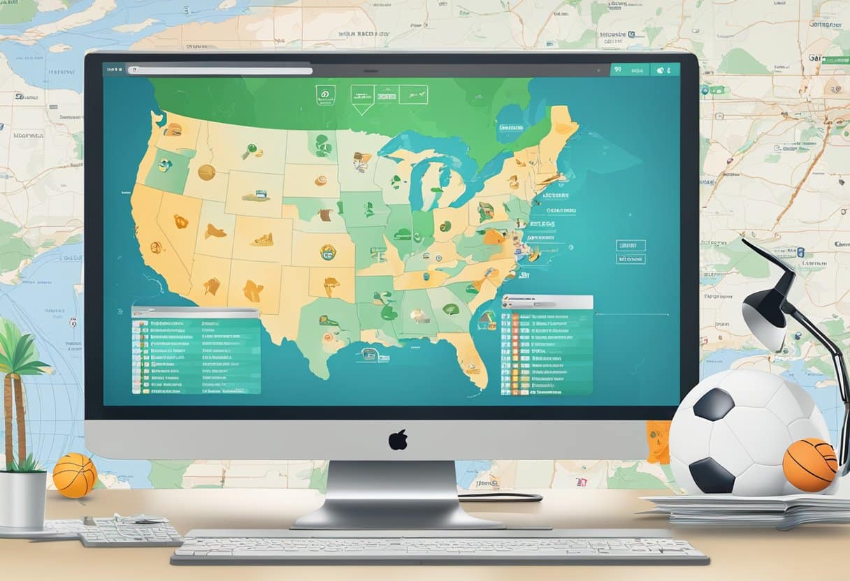 A computer screen displaying a Florida map with sports icons and betting odds